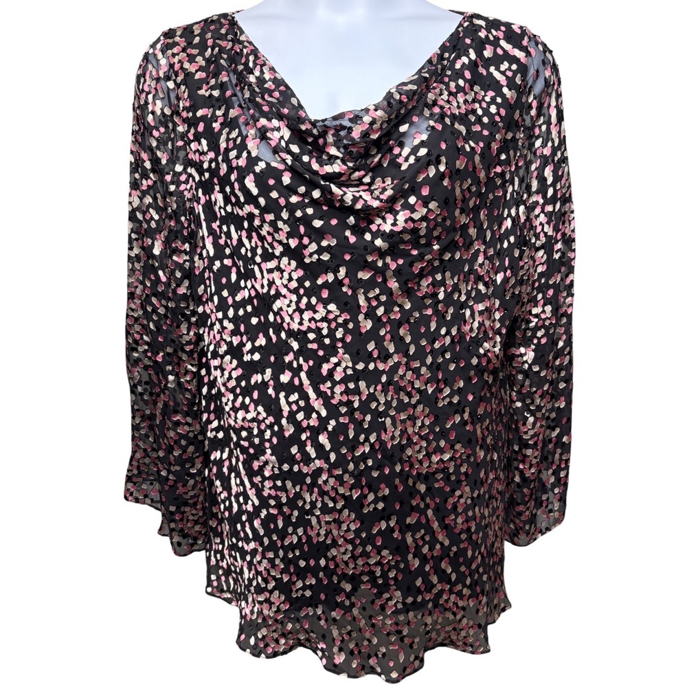 PAPELL BOUTIQUE EVENING Womens Black Pink Silk Blend Beaded Blouse 2X Cocktail